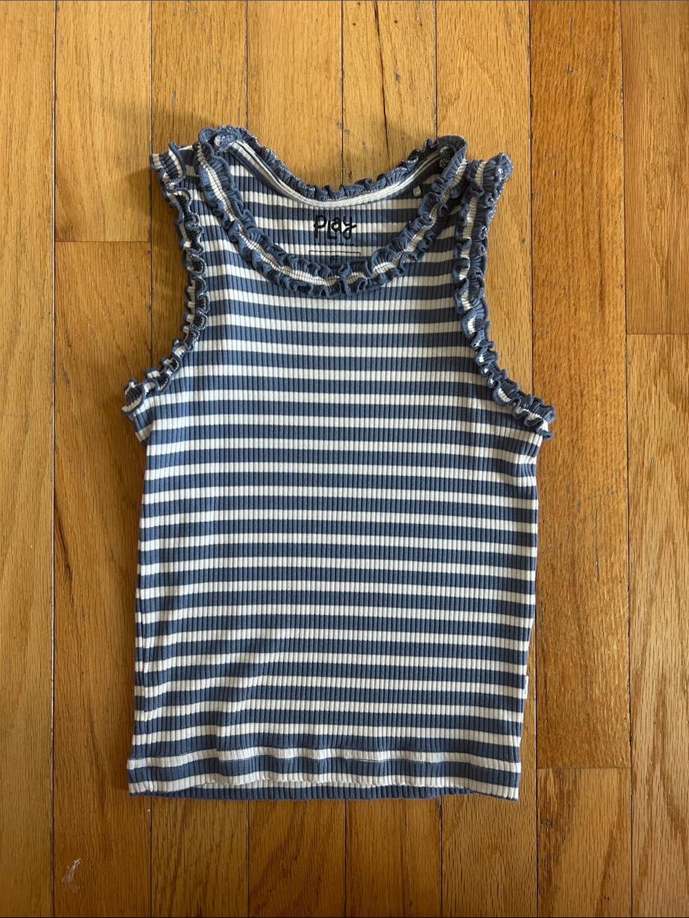 Little Sleepies Infinite Blue Stripe Ribbed Ruffle Tank